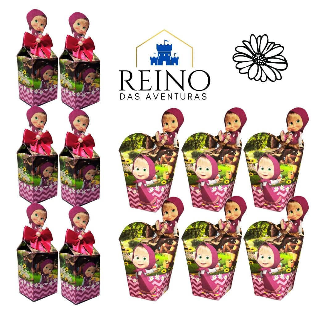 Envio imediato COM NOME - TEMA MASHA E O URSO Kit 20 MILK/CORAÇÃO Lembrancinha de Aniversário Personalizado