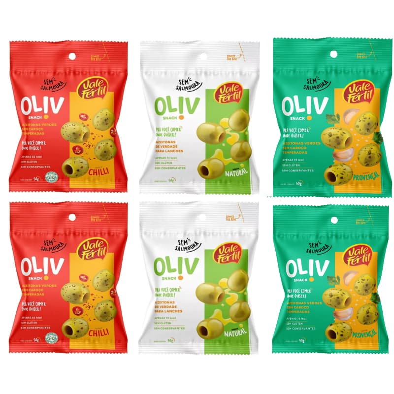 Kit 02 Snack Azeitona Sem Caroço Natural + 02 Provençal + 02 Chilli 50g Vale Fértil