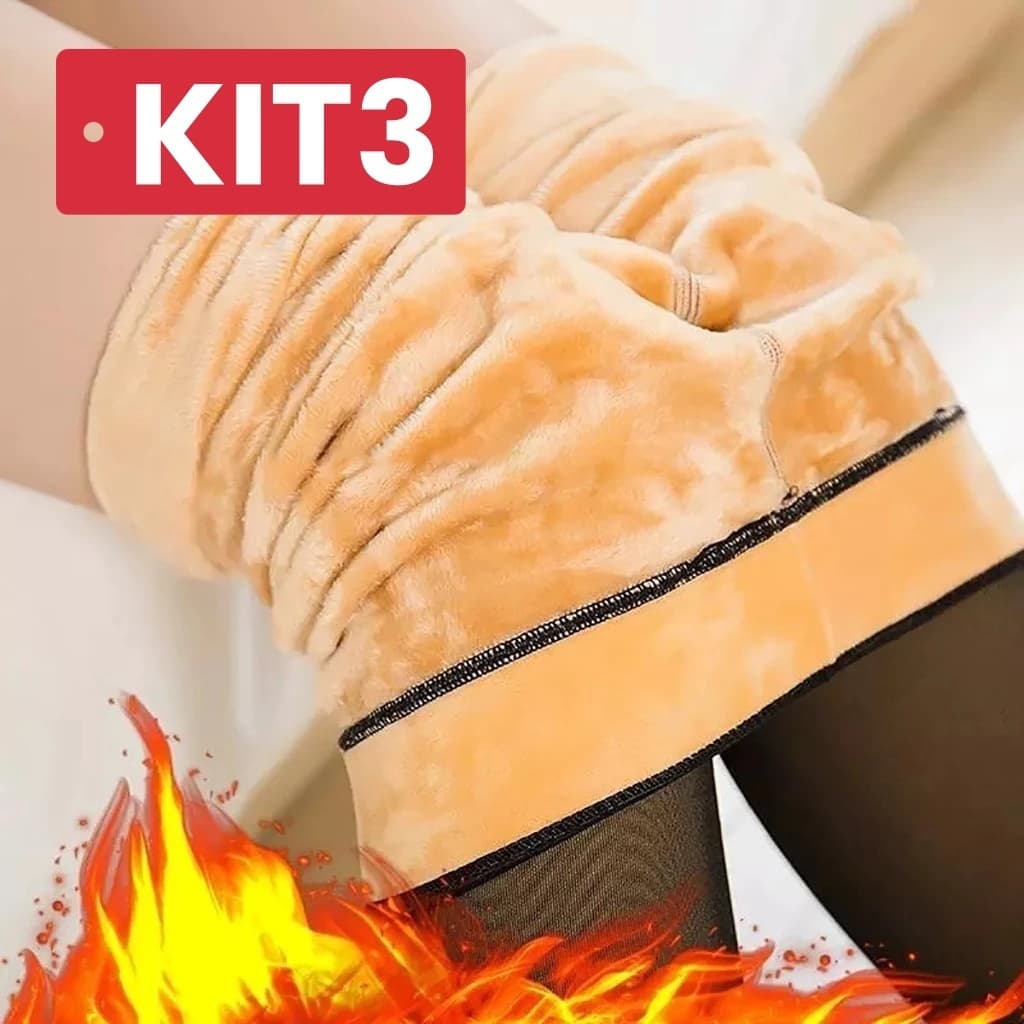 Kit 3 Meia-Calça Térmica Forrada Peluciada Translúcida De Lã Quente Feminina Para Inverno