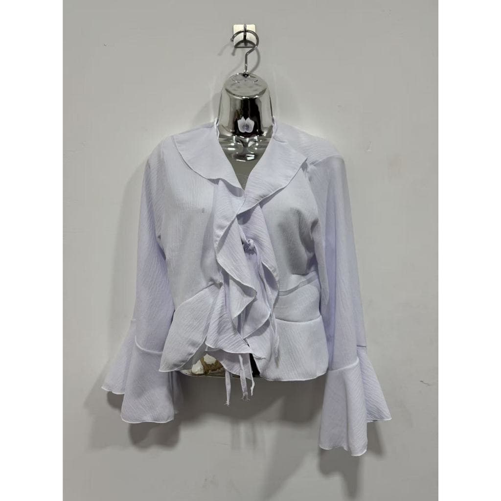 Blusinha Bata Cropped Feminina Manga Longa Babados Fluido Estilo Casual Boho Chic 2025