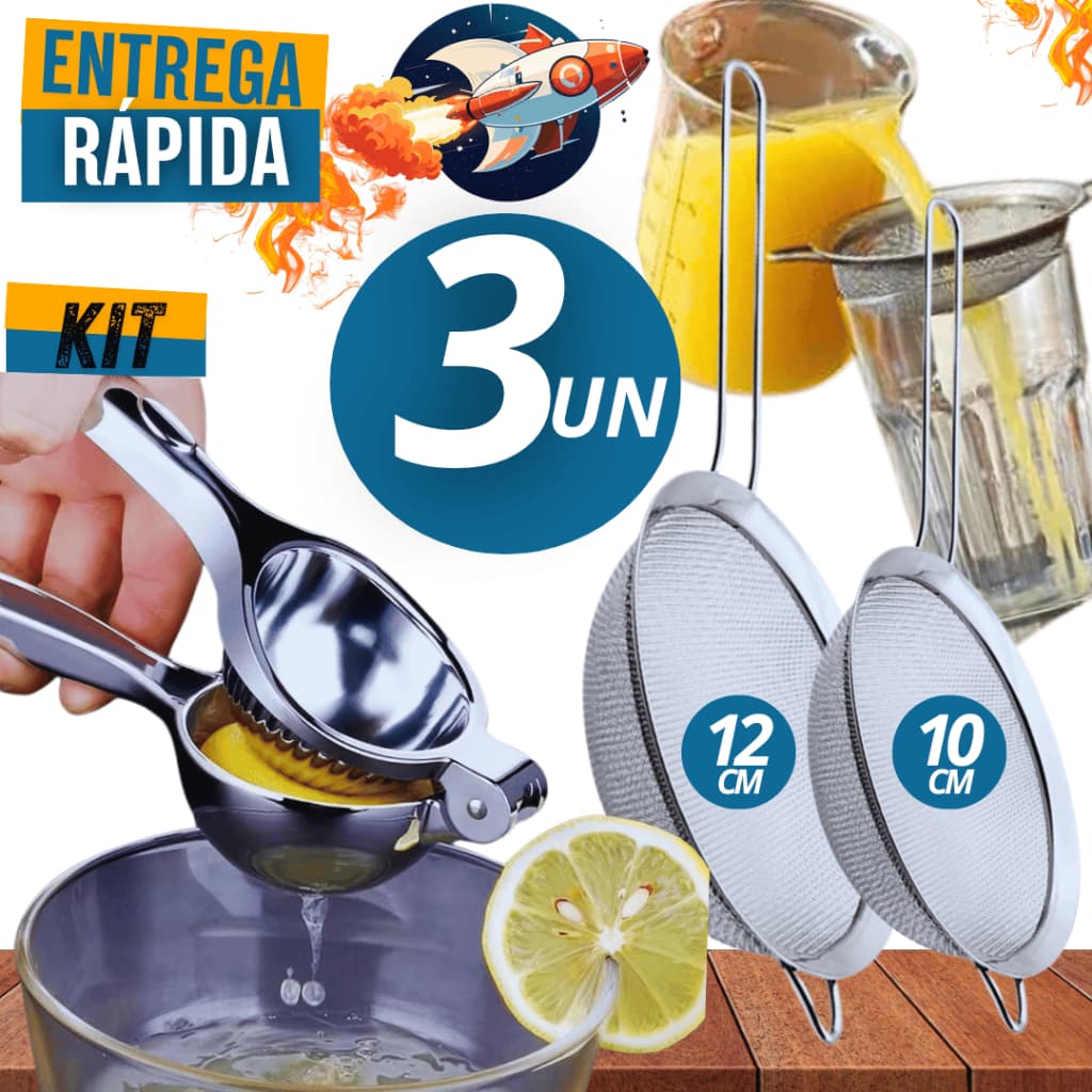 Kit 3- Peneiras- 12cm, 10cm e espremedor de limão.