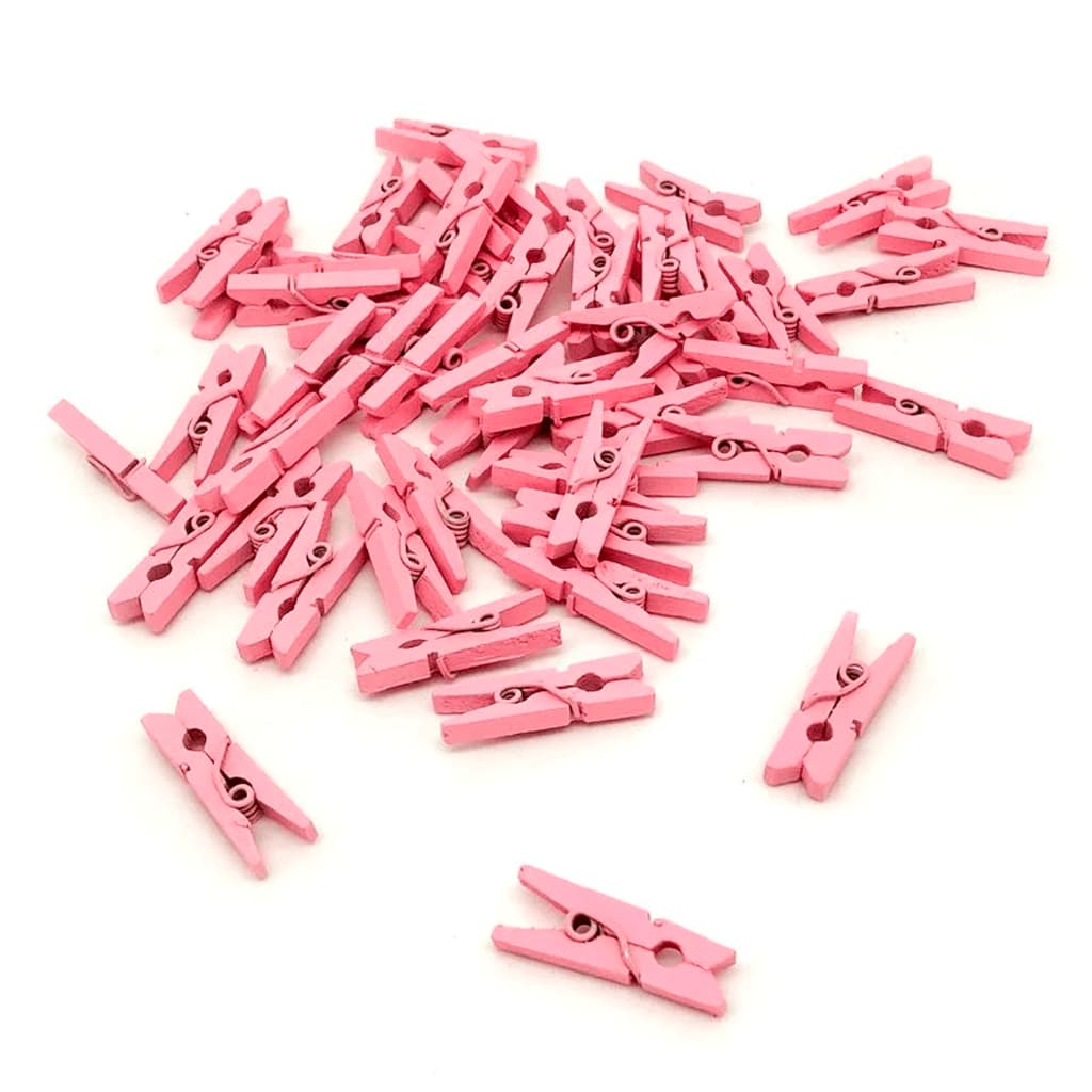 Mini Prendedor De Madeira 25 Peças 2,5cm Rosa