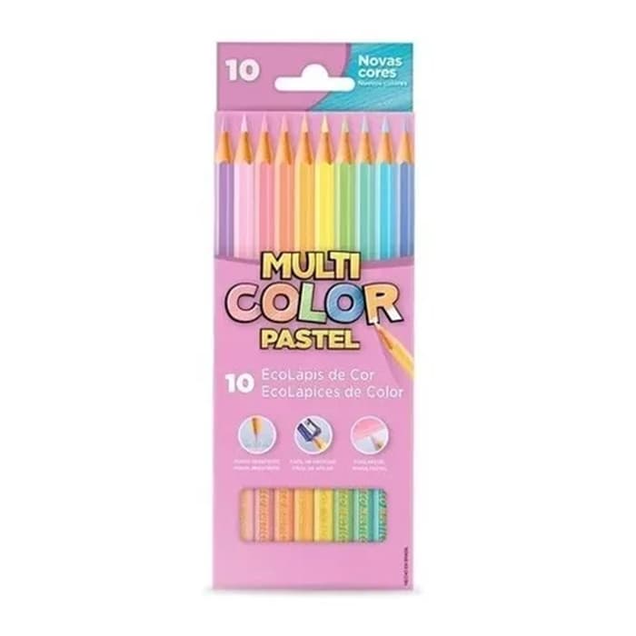 Lápis 10 Cores Multicolor  Tons Pastel
