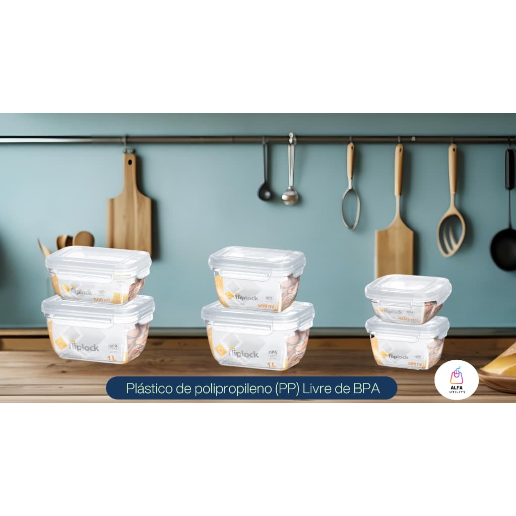 🍱 Conjunto de Potes Fliplock + Sanremo– Alta Vedação e Versatilidade | Livre de BPA | Uso Multifuncional