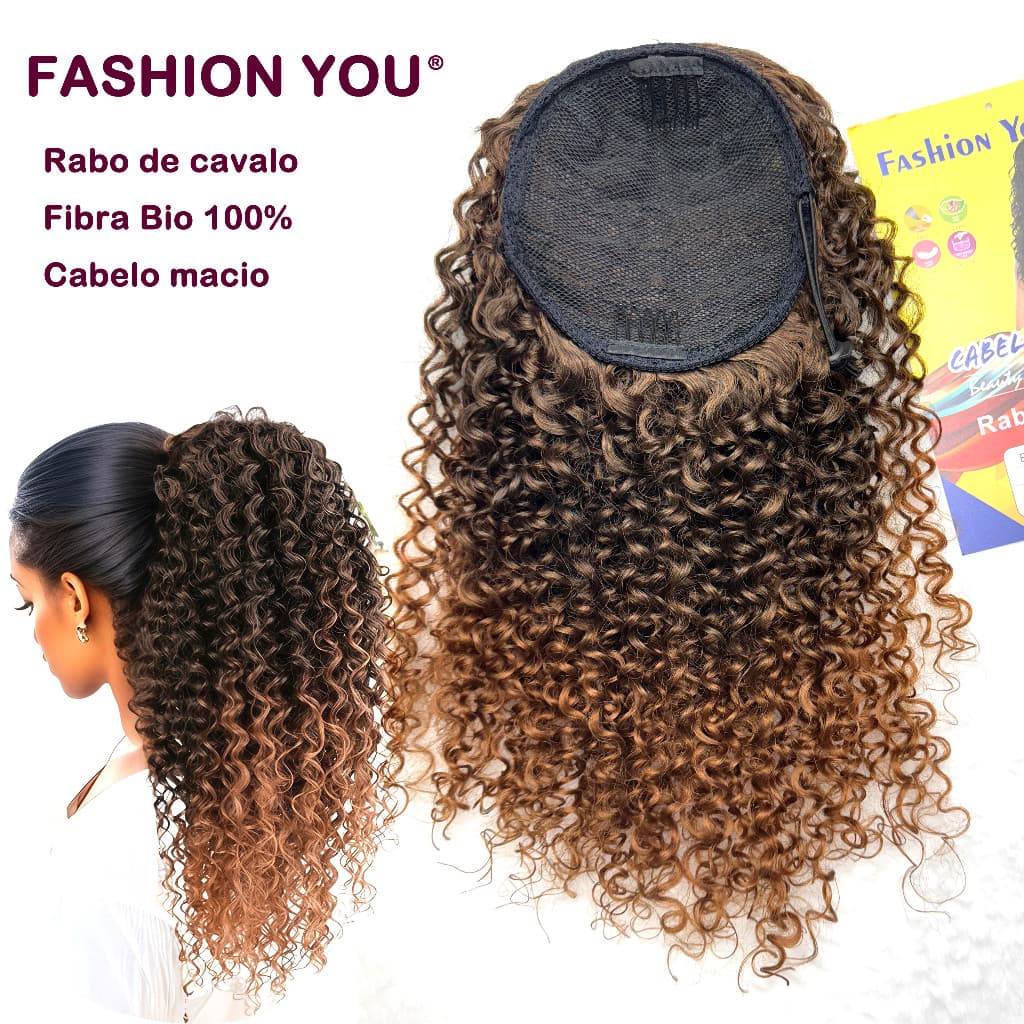 Cabelo Cacheado Rabo De Cavalo Bio Orgânico Com Ajustes Puff Lily 45cm Fashion You