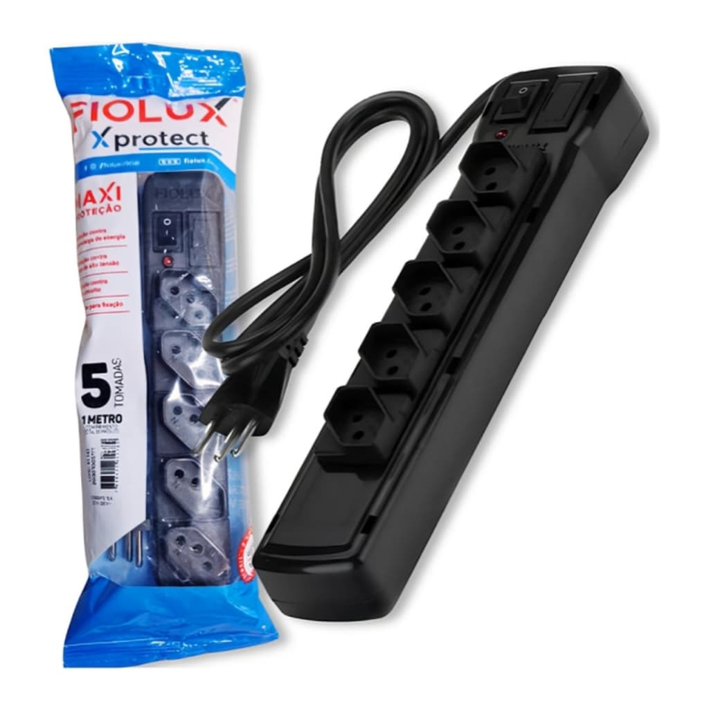 Filtro De Linha Protetor 5 Tomadas 127/220v Cabo 1m Fiolux