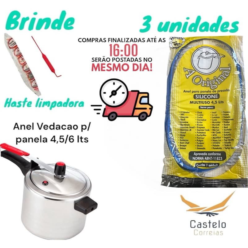 Kit 3 unidades Borracha de Silicone Anel de Vedação Panela Pressão 4,5 e 7 L Multiuso.
