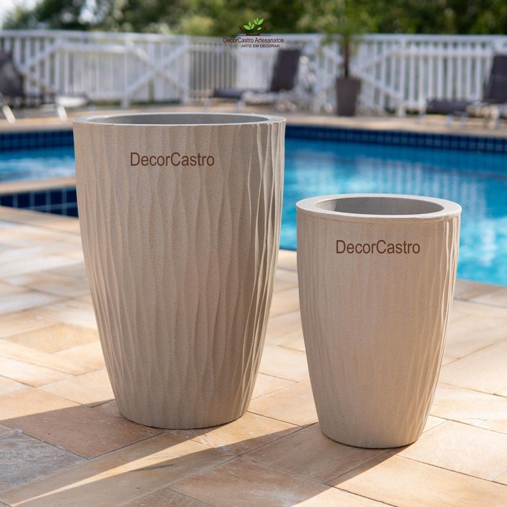 Kit 2 Vasos para Plantas Coluna Horizontal M/G em Polietileno Decorativo Jardim Moderno