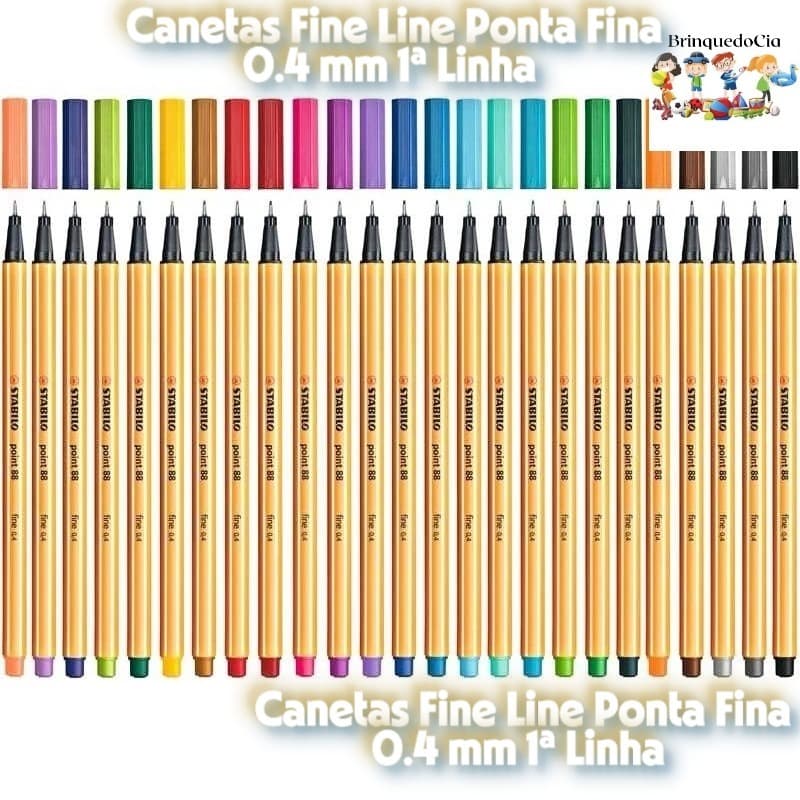Canetas Coloridas Fine Line Ponta Fina 0.4 mm 1ª Linha - Papelaria Kawaii