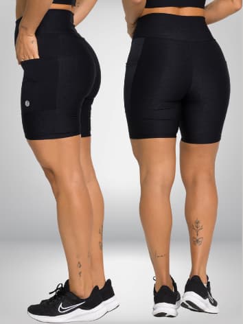 Bermuda Flora Ciclista Com Bolsos Laterais e Cintura Alta Feminina Moda Fitness