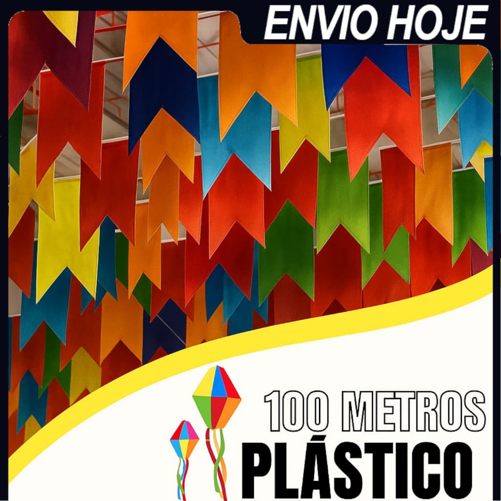 Kit 100 Metros Bandeirinhas Festa Junina / São João em Plástico Colorido - Resistente a Água