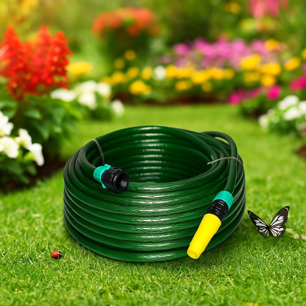 Mangueira de jardim trançada verde resistente e flexível verde jardim com esguicho 10/15/20/25/30 metros