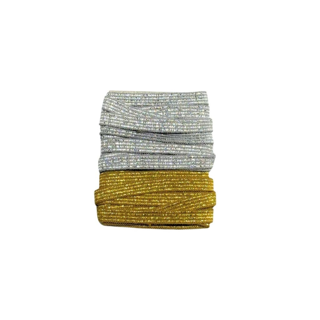 4m Elástico Lurex Glitter 7mm Prata Dourado Kit Bicolor Costura Artesanato DIY Encadernação Agenda Planner - Ref. BI002