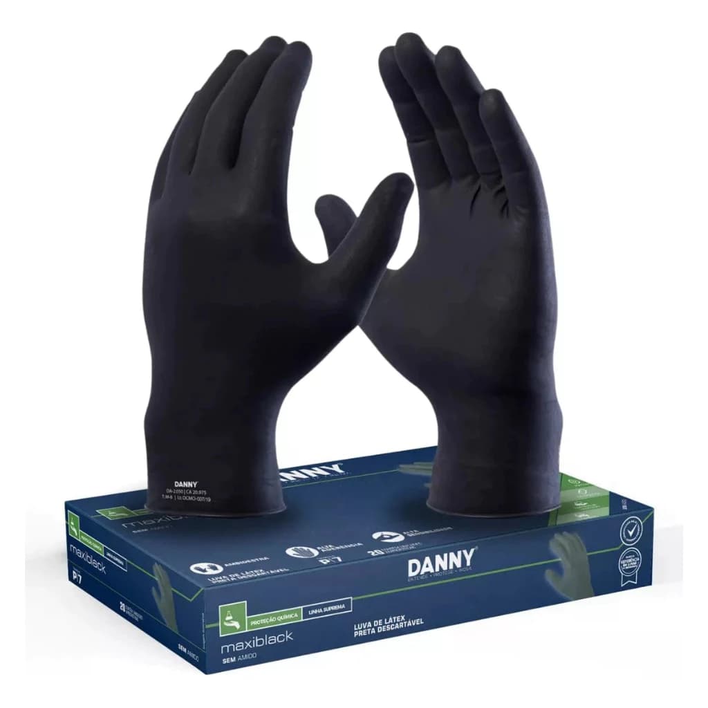 Luva Danny Latex Maxiblack Preta Cx 20 Un