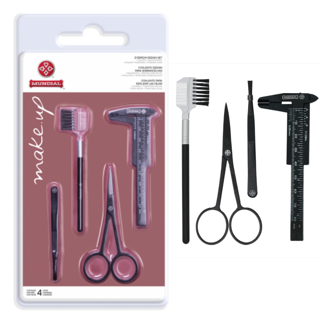 Kit Design Sobrancelhas Bc-320 Mundial Profissional Tesoura Paquímetro Pinça Reta Pente Sobrancelhas