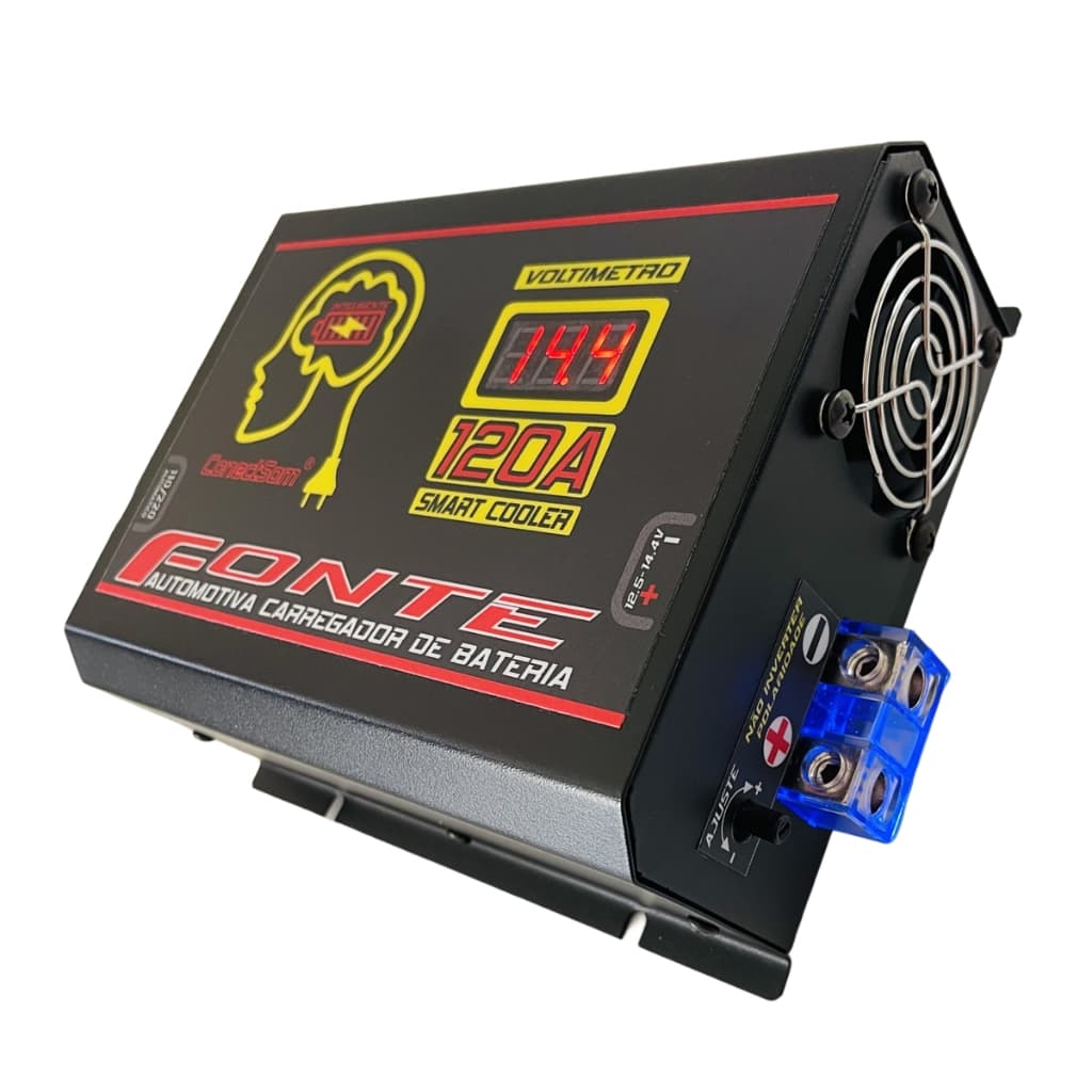 Fonte automotiva carregardor bateria ConectSom 120 amperes bivolt automático inteligente 120a