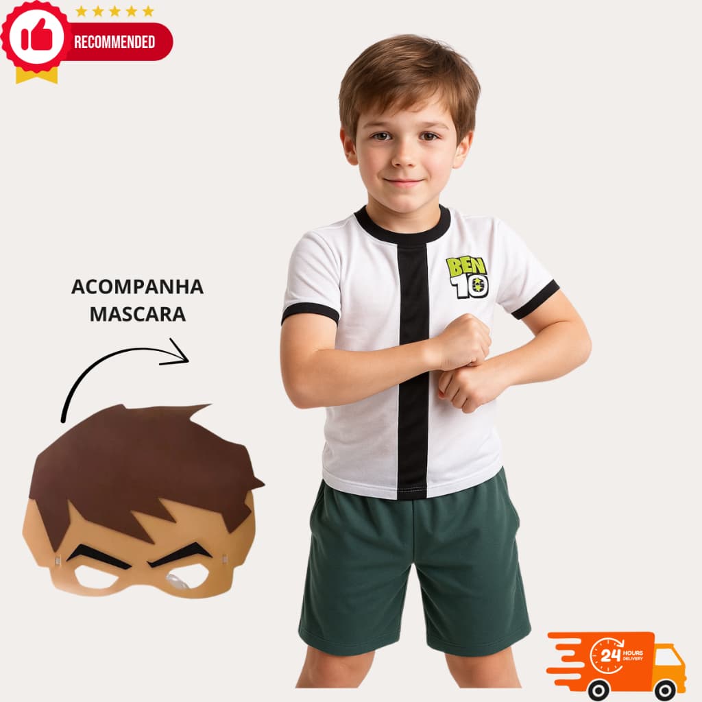 Roupa Bem 10 Conjunto Fantasia Bem 10 Com Mascara- Envio Imediato