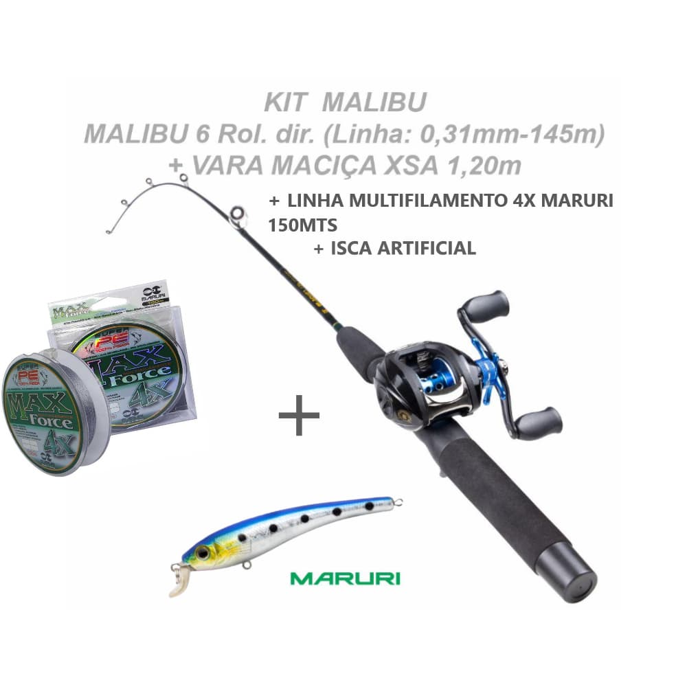 KIT CARRETILHA MALIBU + ISCA + LINHA MULTIFILAMENTO