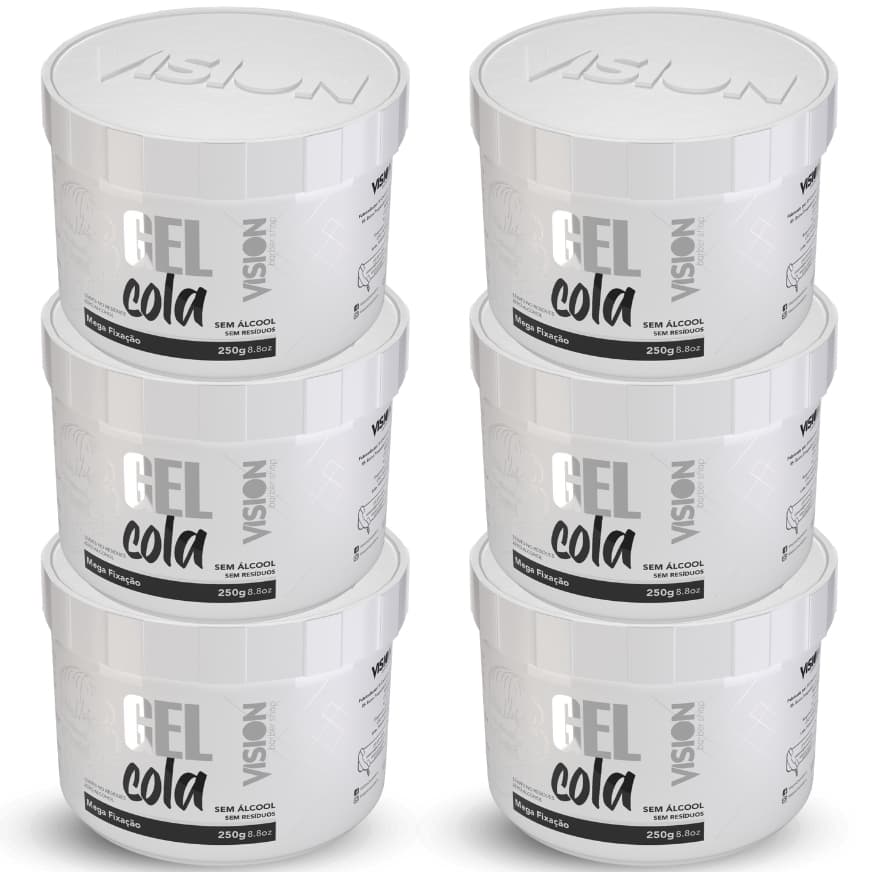 Kit Gel Cola Incolor Vision Barber Shop Mega Fixação 250g - 06 Unidades