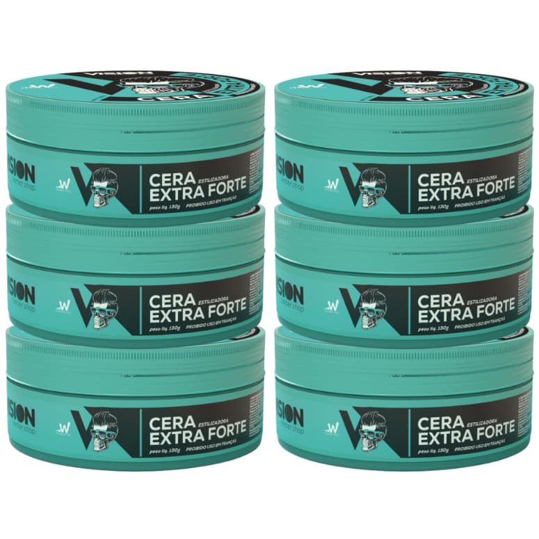 Kit 06 Cera Pomada Modeladora Vision Barber Shop 130g Barba Cabelo Bigode