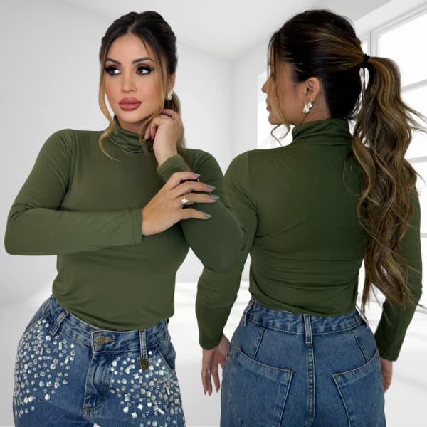 Blusa Blusinha Gola Alta com Manga Frio Segunda Pele Moda Outono Inverno