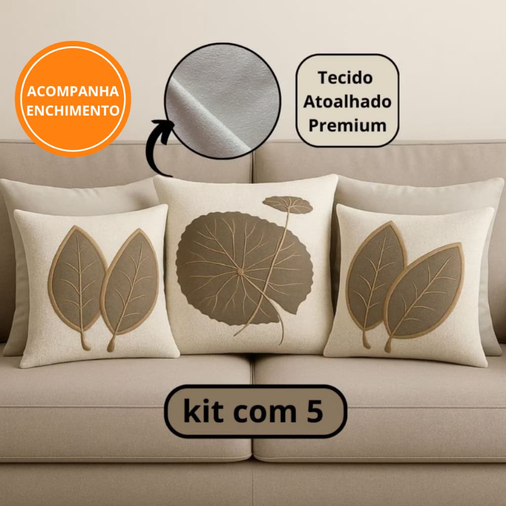 KIT 5 ALMOFADAS EM BOUCLÉ PREMIUM LUXO | BORDADO EXCLUSIVO | COM OU SEM ENCHIMENTO | ALTO PADRÃO PARA SOFÁ, CAMA E SALA