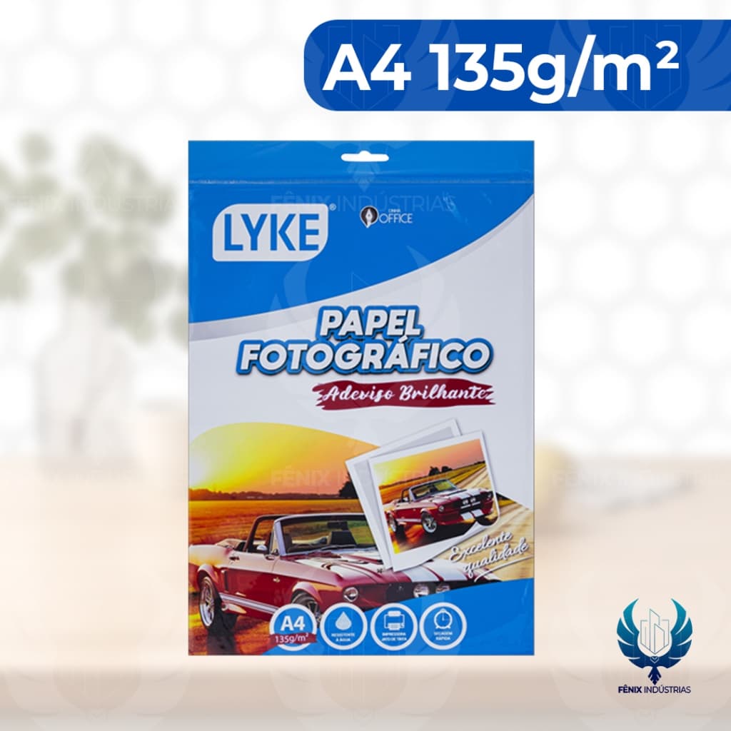📸 Papel Fotográfico Adesivo LYKE A4 – 135g/m² – 20 Folhas | Tam.: A4 | Acabamento Brilhante (Glossy)