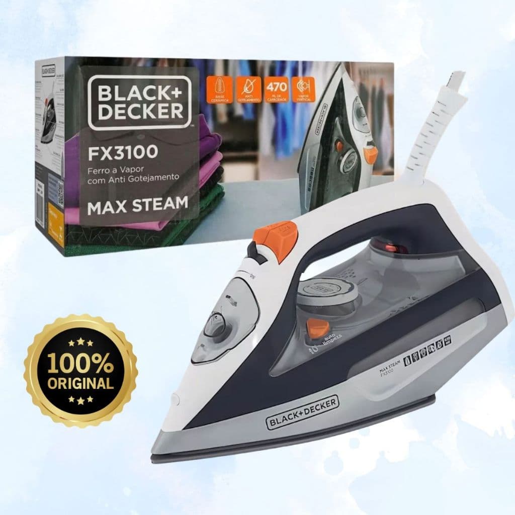 Ferro de Passar Roupa a Vapor Máquina Passadeira Potátil Anti Gotejamento Black Decker FX-3100-BR Original