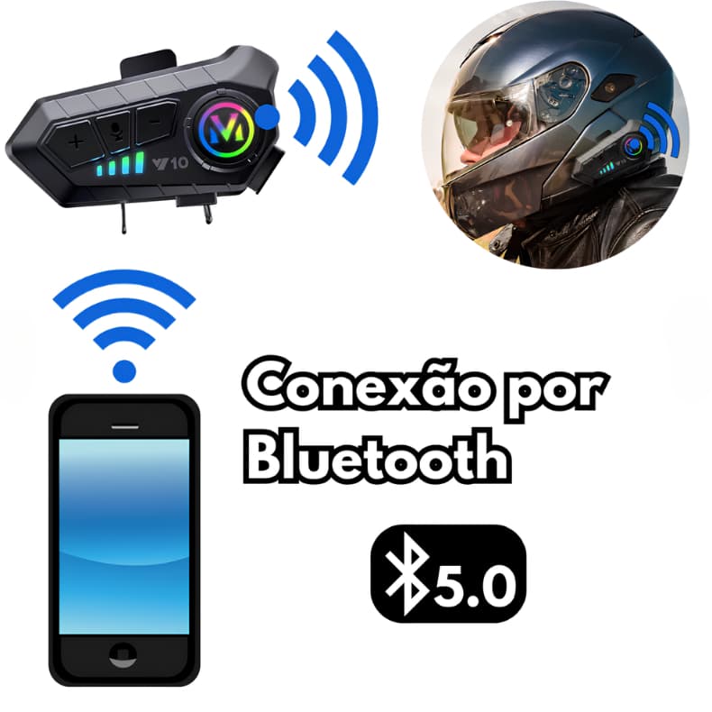 Motocicleta Sem Fio Bluetooth 5.3 Fone de Ouvido Capacete Kit de Chamadas Mãos Livres À Prova D'Água