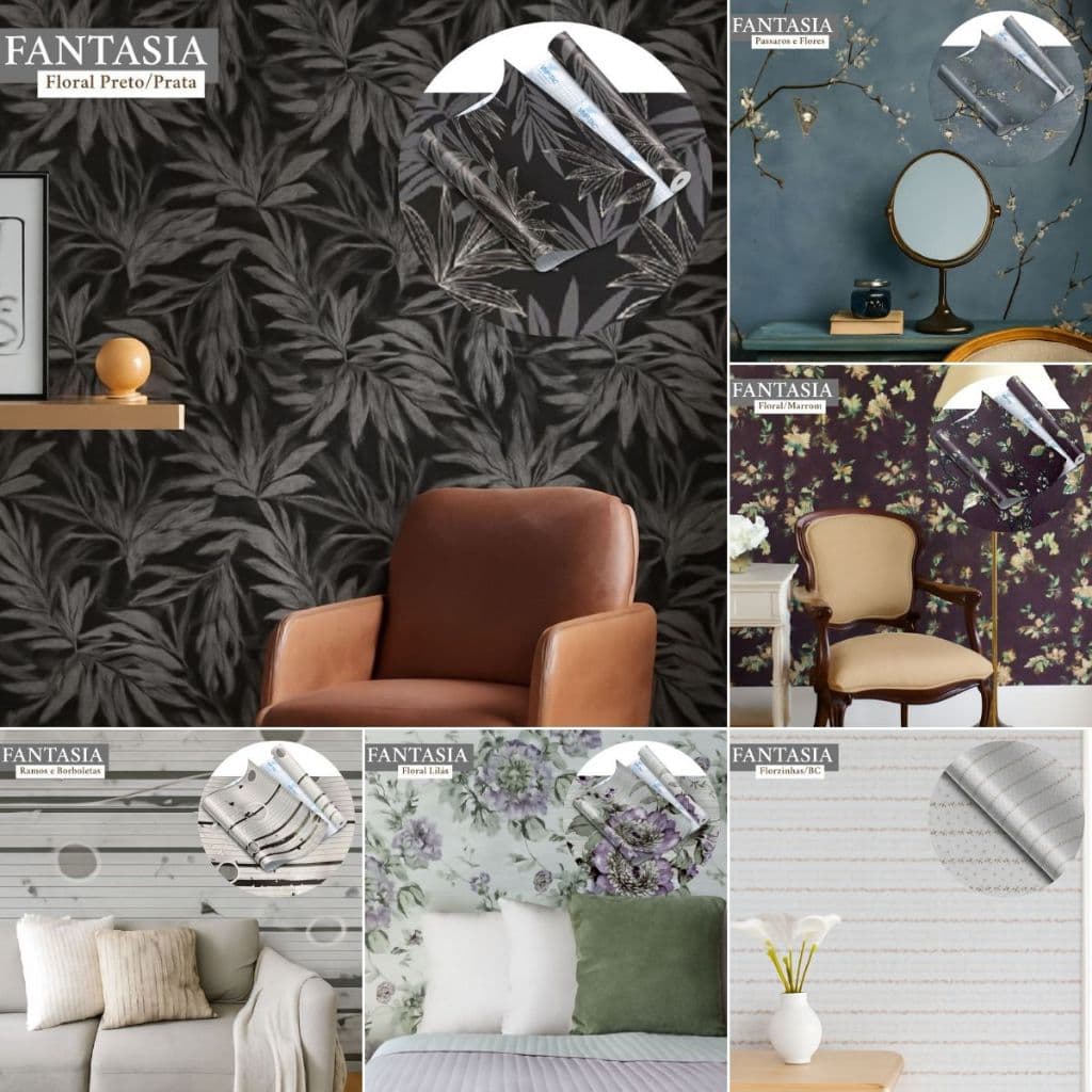 Rolo Papel de Parede Adesivo 45cm x 10 Metros Floral Decoração Quarto Sala Papel de Parede Lavavel