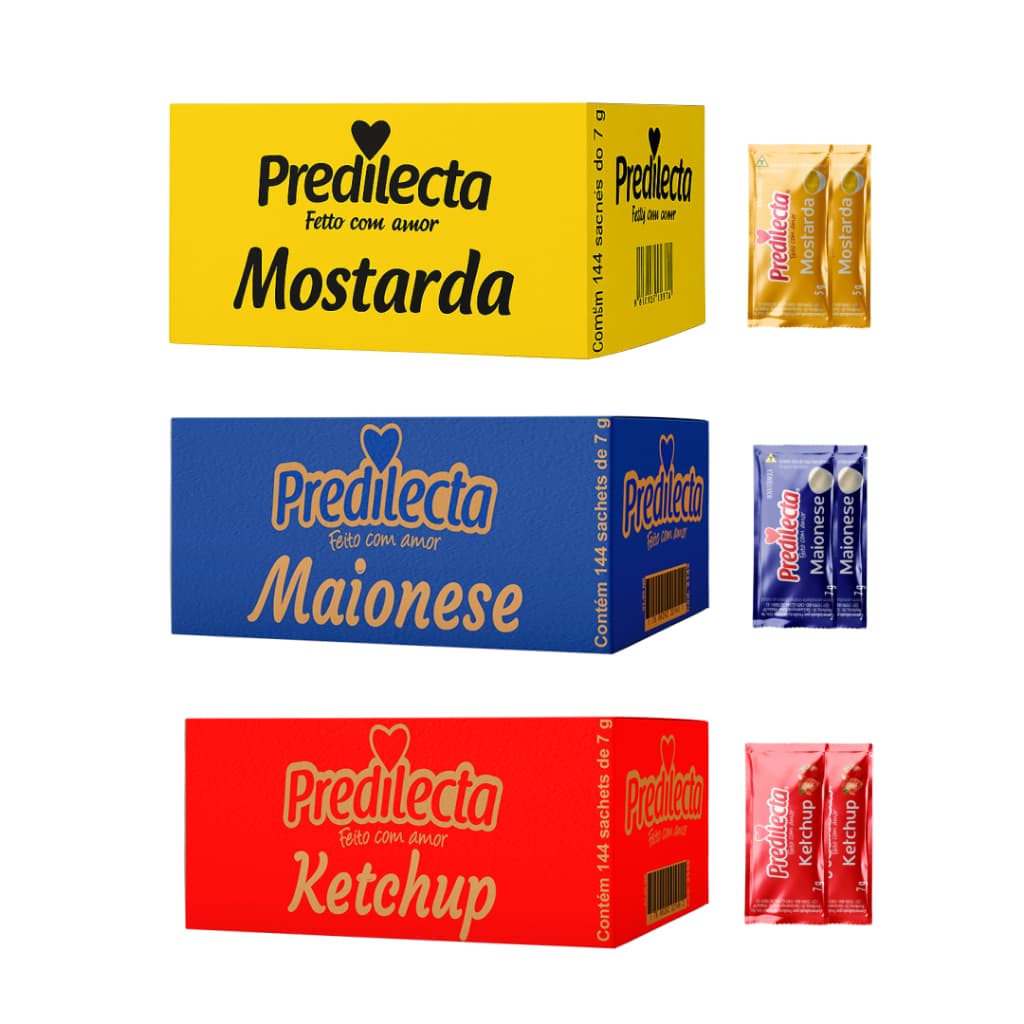 Molhos Predilecta Sachê Kit 3x – Ketchup, Mostarda e Maionese (Total 432 sachês)