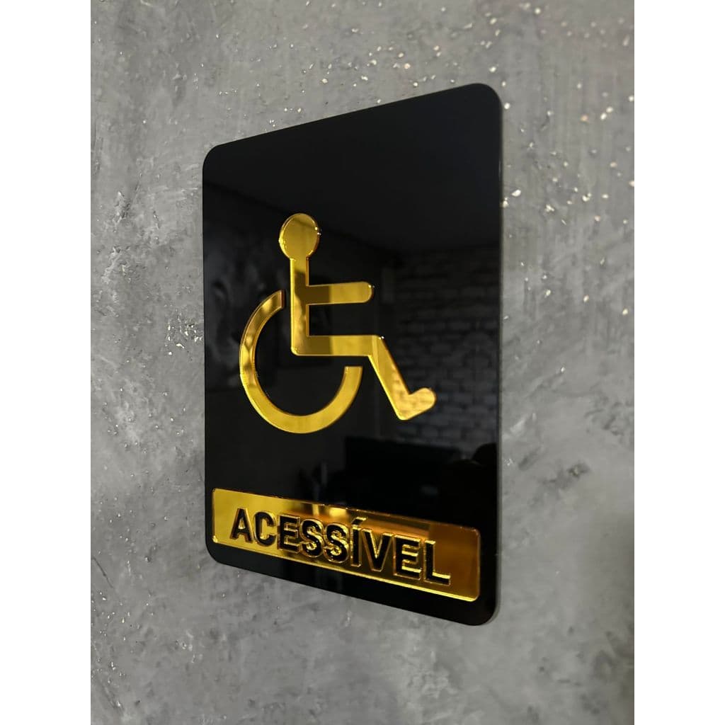 Placa Banheiro Acessível - Acrílico Espelhado 2mm | Placa Sinalização