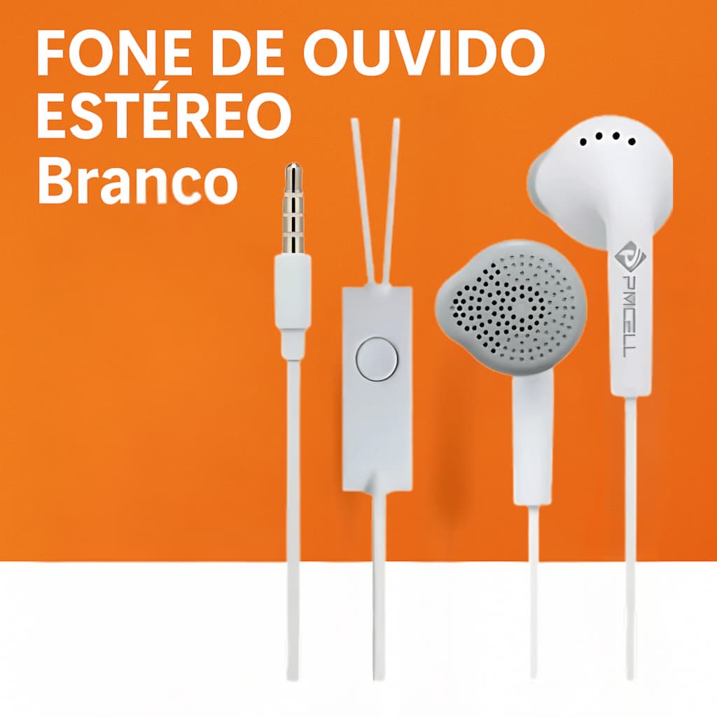 KITS Fone de Ouvido PMCELL FO-14 Extra Bass 3D com Microfone Branco Original