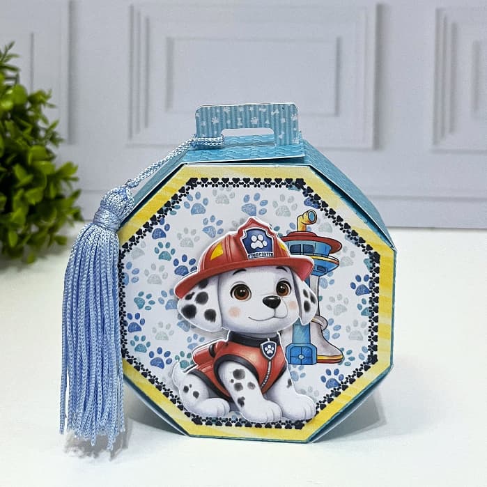 Caixa Octagonal Patrulha Canina Azul Aquarela - Lembrancinha Personalizada Festa Aniversário Infanti