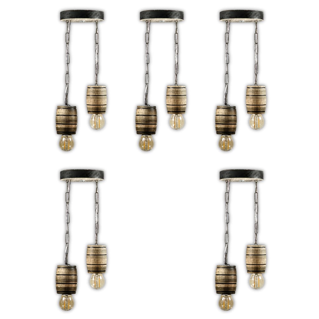 Kit 5 Luminária Pendente Lustre Rústico Vintage Colonial em Madeira Maciça Modelo Barril - Rústico