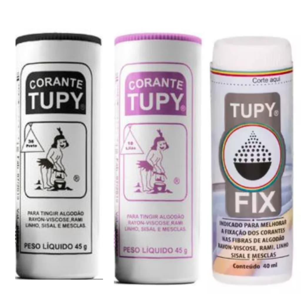Kit Tupy p/ Tingir Roupas – 2 Corantes + 1 Fixador | Cores Vivas e Duradouras
