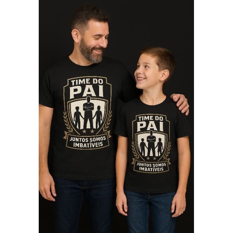 Camiseta Tal Pai Tal Filho ou Filha Dia dos Pais e papai de Pet Algodão Premium Preta Gola Redonda 2 ao GG