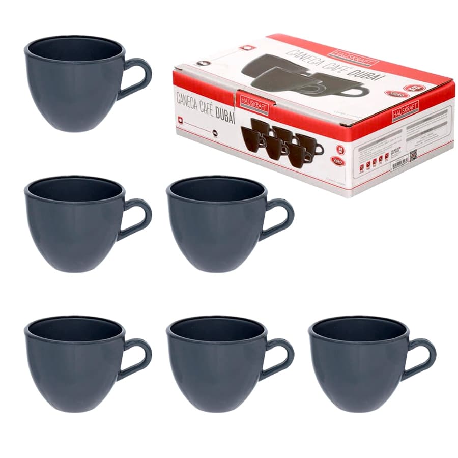 Jogo 6 Canecas De Vidro Dubai Cinza Escuro 85ml Hauskraft