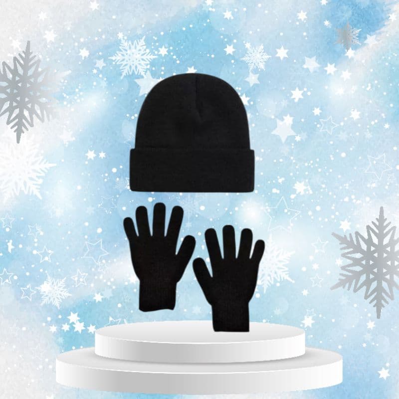 kit toca com luva de frio básica lá gorro liso preto e luva tamanho adultoe médio (grande e medio)