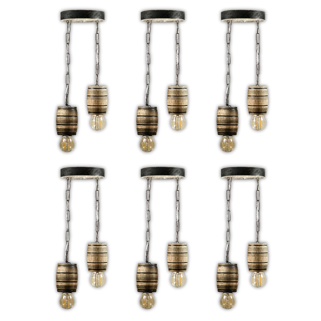 Kit 6 Luminária Pendente Lustre Rústico Vintage Colonial em Madeira Maciça Modelo Barril - Rústico