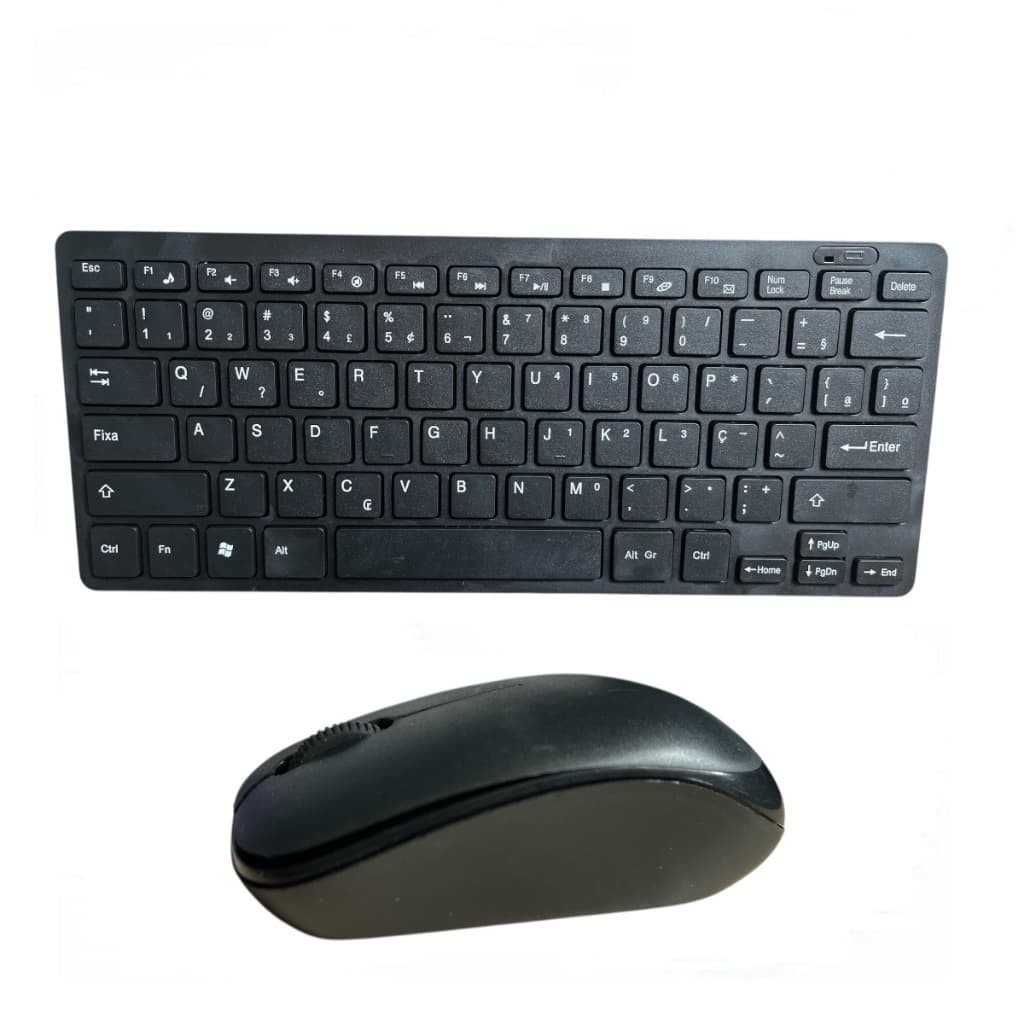 Kit Mini Teclado Mouse Sem Fio Bluetooth Tablet Notebook Abnt 2 Cor Preto