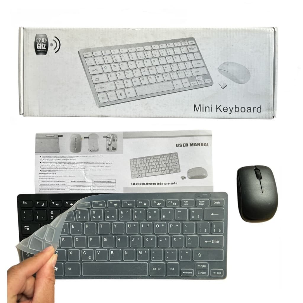 Kit Mini Teclado E Mouse Wireless Sem Fio Ultra Slim 2.4g Cor Preto