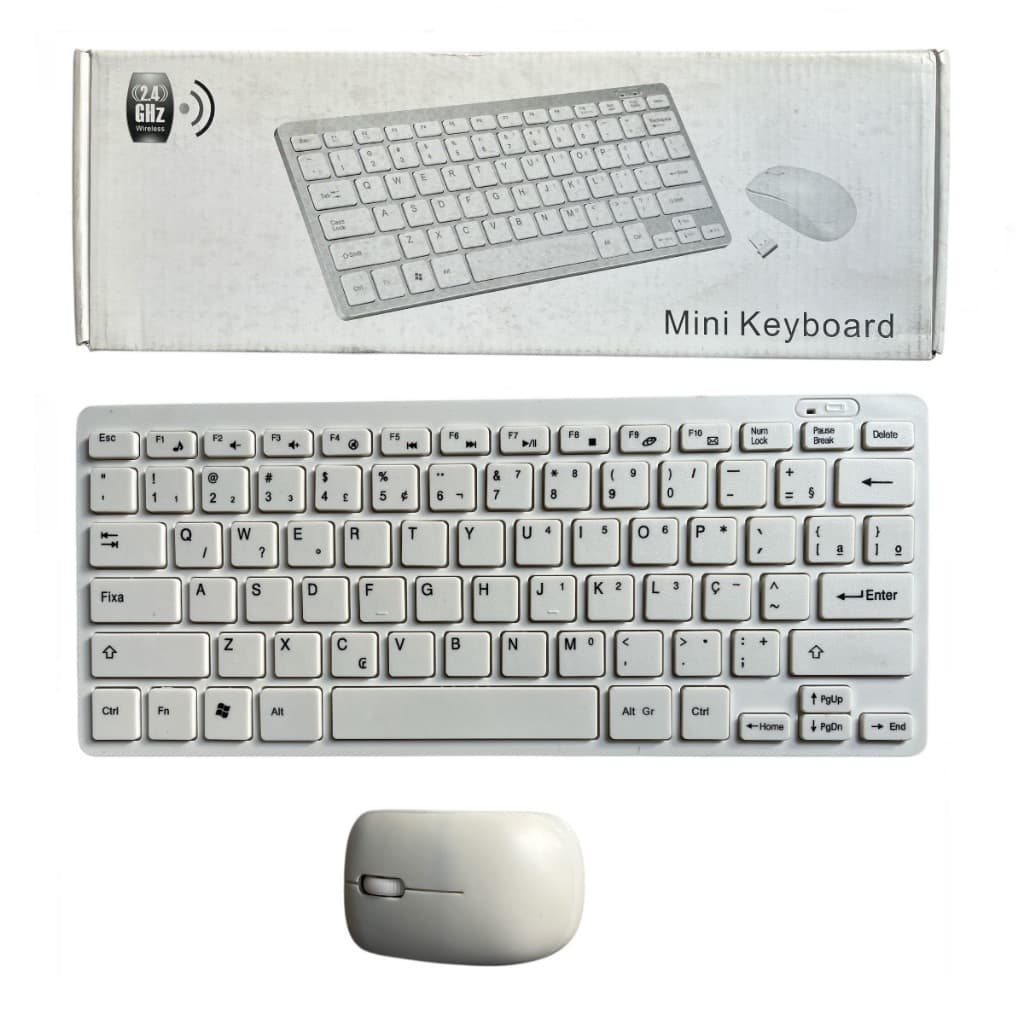 Kit Mini Mouse E Teclado Wireless Sem Fio Ultra Slim 2.4GHz Cor Branco