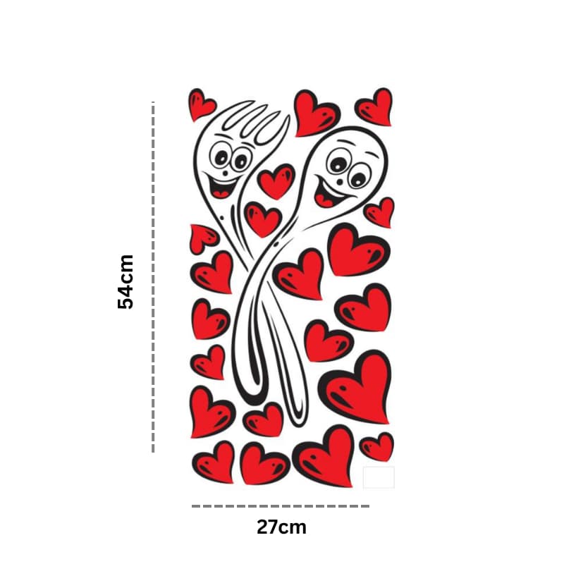 Adesivo Decorativo Casal Garfo e Colher com Corações | 27x54cm