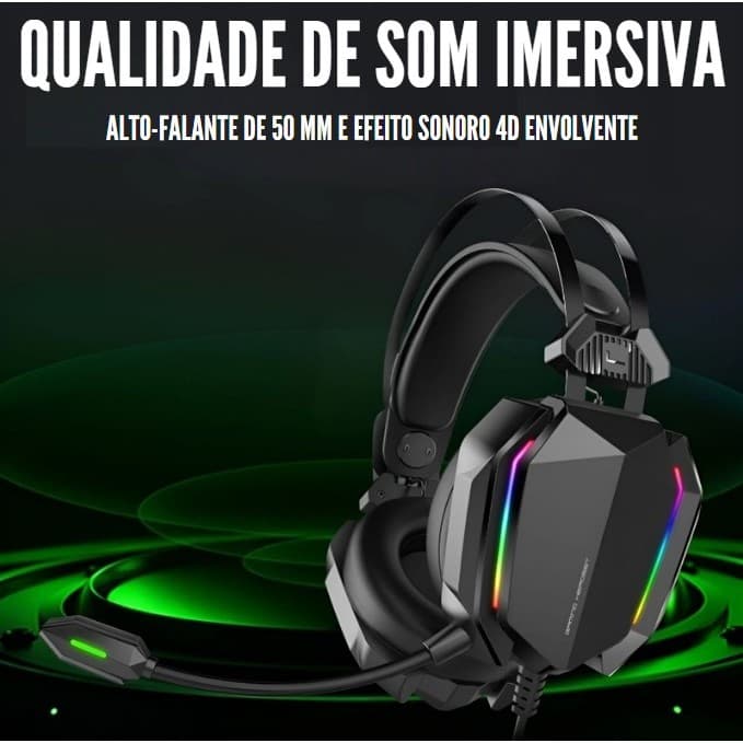 Headset Gamer Pro RGB com Microfone e Ajuste de Volume  Acompanha Cabo P2/2P2 DELTA-F5032