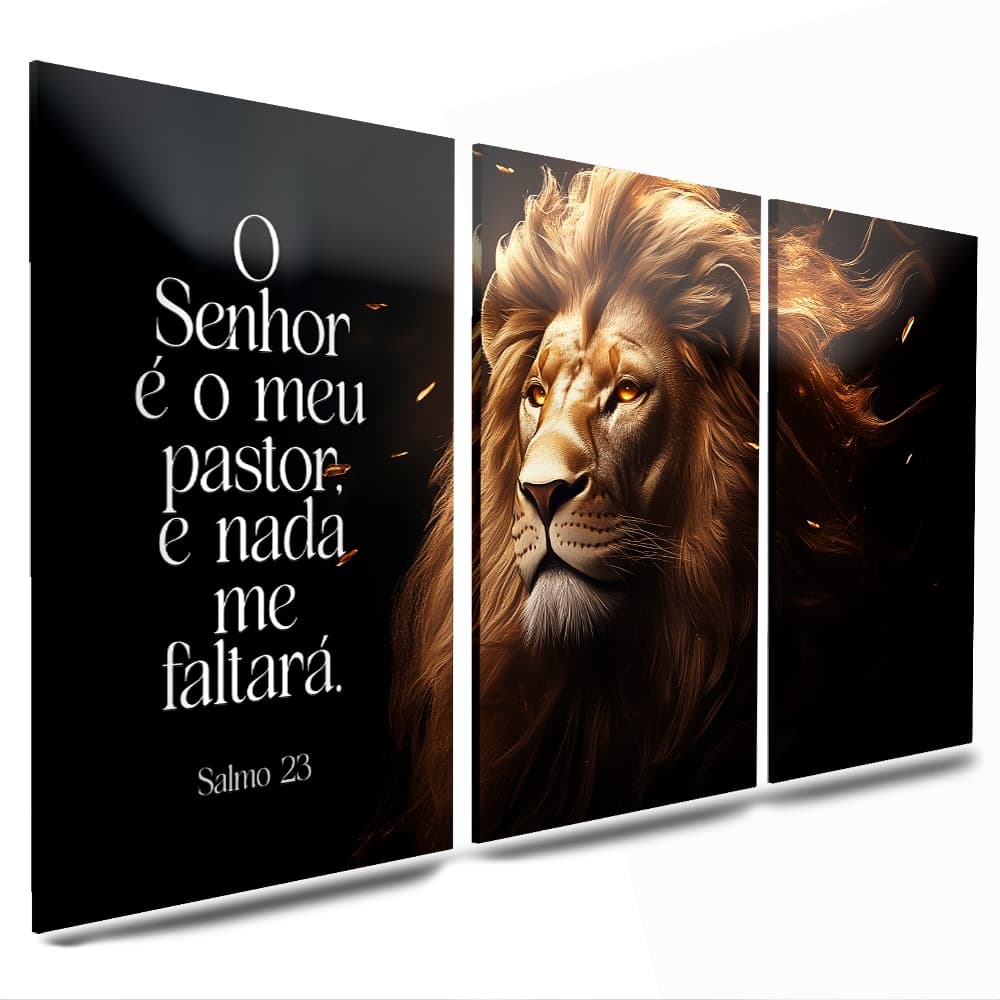 quadros para sala kit 3 peças leão juda frases o senhor é o meu pastor nada me faltará