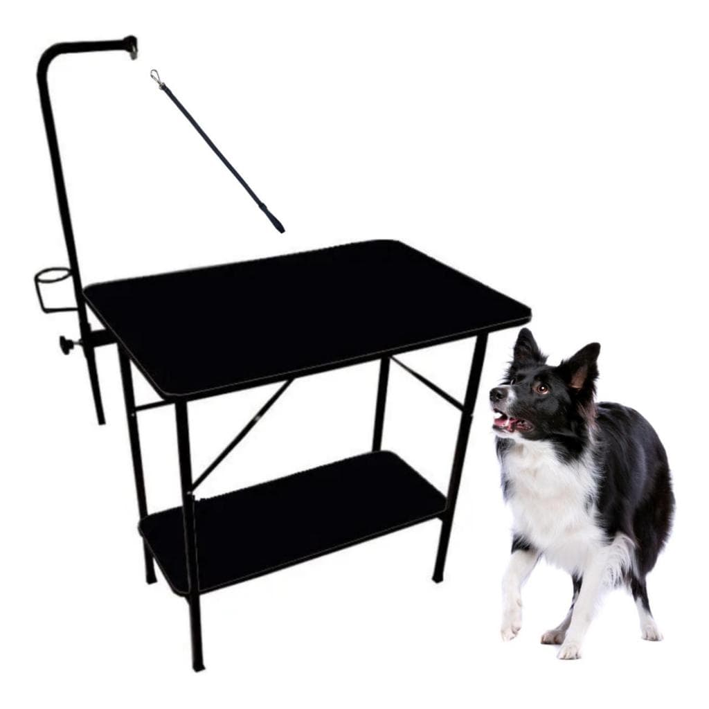 Mesa De Tosa Petshop Com Prateleira Banho e Tosa Regulável Cor Preta