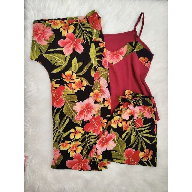 kit 3 peças Kimono Short e Regata  de alça Ajustável Crepe P M G GG Modinha Verão 2026