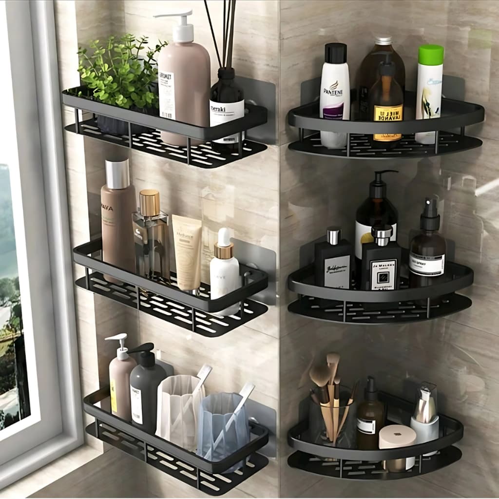 Kit 2 Suporte Shampoo Sabonete Banheiro Adesivo Parede Box Luxo Cor Preto ALUMINIO