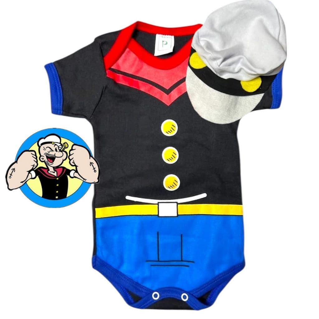Kit Body Bebê Popeye + Boina Temática Mesversário Menino